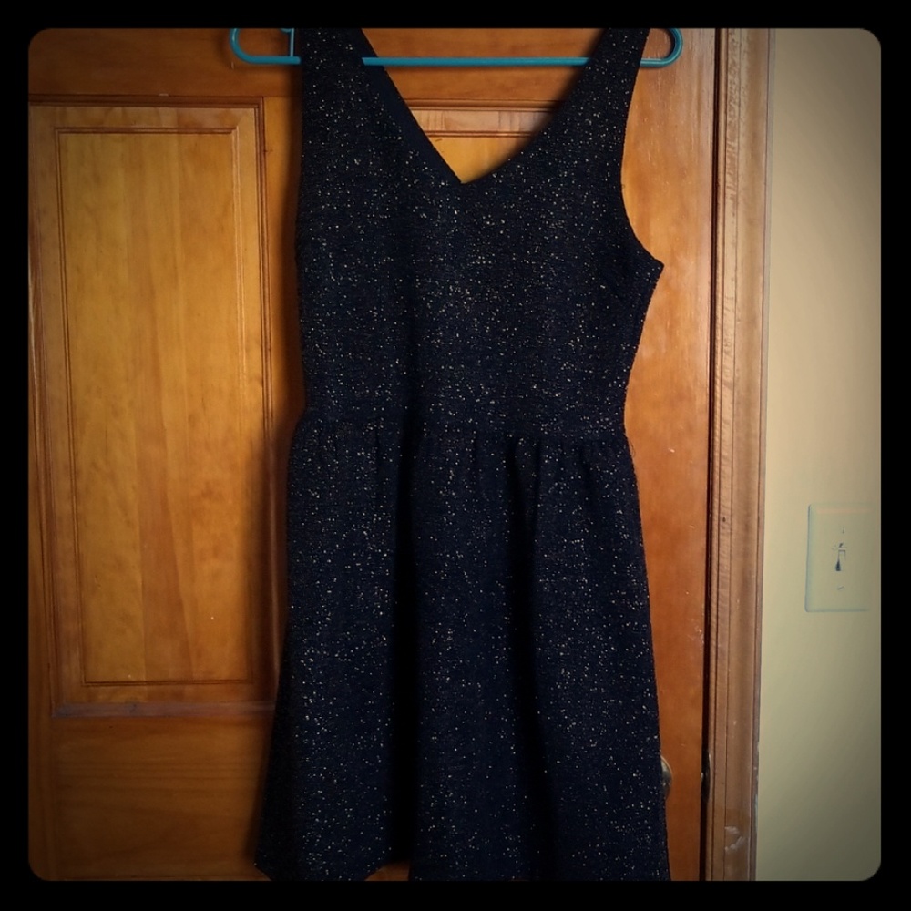 Black vneck sparkle flare dress